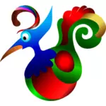 Vector de dibujo de azul, historieta pájaro decorativo rojo y verde