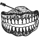 Illustrazione di vettore bianco e nero di protesi dentaria umana con la freccia