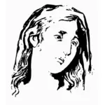 Üzgün genç bir kadın profili siyah beyaz vektör çizim