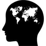 दुनिया के नक्शे के साथ महिला मस्तिष्क