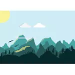 Flat-shaded mountains scene