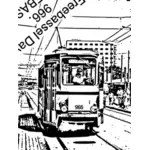 Stad tram op rails schets, tekening