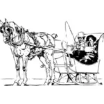 Muž a žena v autě saní tažených koněm vektorové kreslení