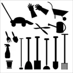 Image vectorielle des silhouettes d'outils de jardinage