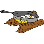 鸡蛋烤上篝火的矢量绘图