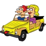 Dívka a chlapec jízdy auta grafika