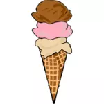 Image vectorielle couleur de trois cuillères à crème glacée dans un cône