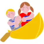 女孩和男孩在独木舟划船