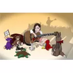 Tyttö soittaa kitaraa eläimille