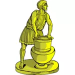 Złota statua fontanna i człowiek