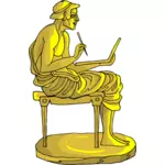Kultainen patsas kirjailijan kanssa