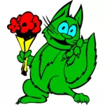 القط الأخضر مع الزهور