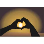 सूर्यास्त में एक दिल के आकार का वेक्टर छवि