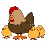 Курица и цыплят вектор стиле мультфильма