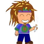 Vektor-Bild von Hippie-Kid mit einem joint