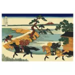 Wektor rysunek pól Sekiya nad rzeką Sumida