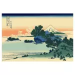Японская живопись Shichiri пляж в Sagam векторные иллюстрации