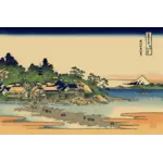 Vektorbild av färg målning av Enoshima i Sagami provinsen, Japan