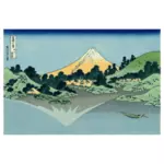 Vektor ClipArt-bilder av av Mount Fuji eftertanke i sjön vid Misaka