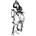 Cavaliere del cavallo sollevamento sua grafica vettoriale di cappello