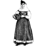 19. století ženský kroj v černé a bílé vektorový obrázek