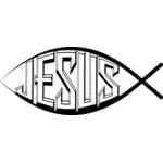 Tegning av ord Jesus skrevet i form av fisk