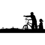 子供と自転車のシルエット
