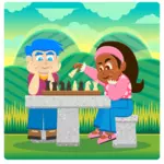 Crianças dos desenhos animados, jogar imagem de xadrez