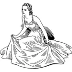 Polvistuva nainen mekossa