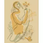 花のベクトル画像を持つ女性