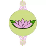 Lotus çiçeği yuvarlak yeşil çerçeve içinde