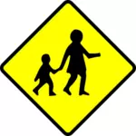 Детей, пересекающих знак осторожно векторное изображение