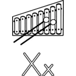 X is for Xylophone alphabet learning guide outline clip art