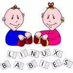 दो लड़कों के लिनक्स शिशुओं ड्राइंग वेक्टर