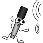 Vektor ilustrasi komik mikrofon mendengarkan gelombang suara
