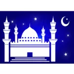 Vector clip art of nightime mosque with stars and moon above