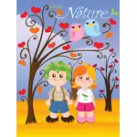 Vector miniaturi de copii în natura poster