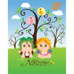 Aşk doğa çocuk poster görüntüsünü vektör