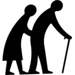 Yaşlı çift yürüyen siluet
