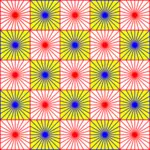 Patrón de cuadros rojo y azul creando un dibujo vectorial de ilusión óptica