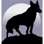 Serigala siluet di depan bulan vektor gambar