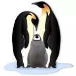 रंग चित्रण में पेंगुइन परिवार