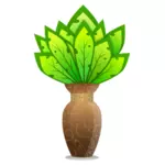 Vector graphics of brown vase with large green leaves
