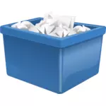 Sininen muovilaatikko täynnä paperivektoripiirustus