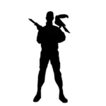 Soldier with parrot silhouette vector image