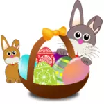Baby кролик и заяц за корзину Пасхальное яйцо векторная иллюстрация