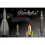 Vektorgrafik med urval av vintage raketer