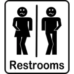 Image clipart vectoriel des signes de toilettes noir mâle et femelle rectangulaire comique