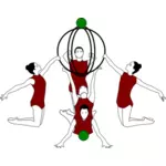 Vector afbeelding van ritmische gymnastiek met bogen en bal