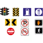 Vector de dibujo de selección camino de señales de tráfico en color